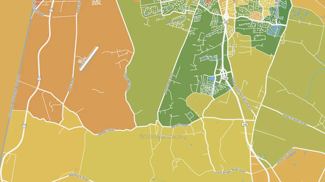 Pleasant Grove West, Chesapeake, VA Map of Murder Rates