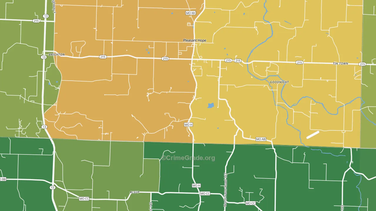 Pleasant Hope, MO Map of Murder Rates