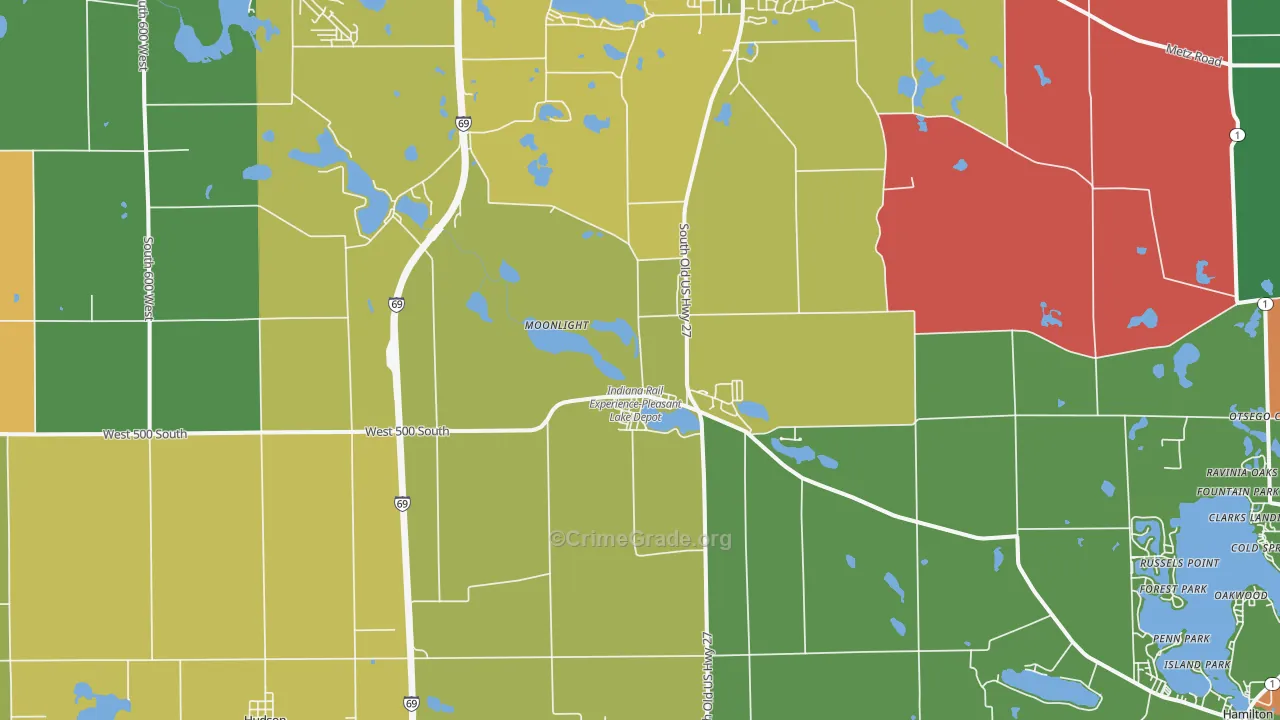 Pleasant Lake, IN Map of Murder Rates