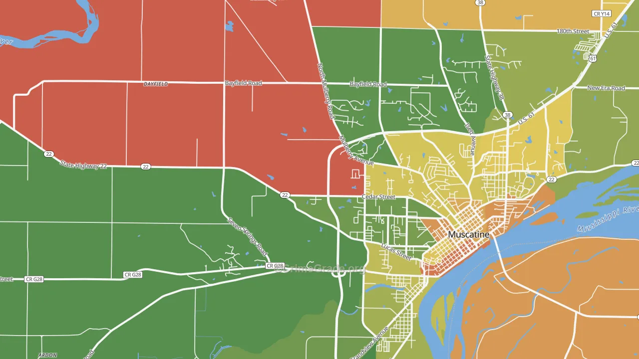 Pleasant Prairie, IA Map of Murder Rates