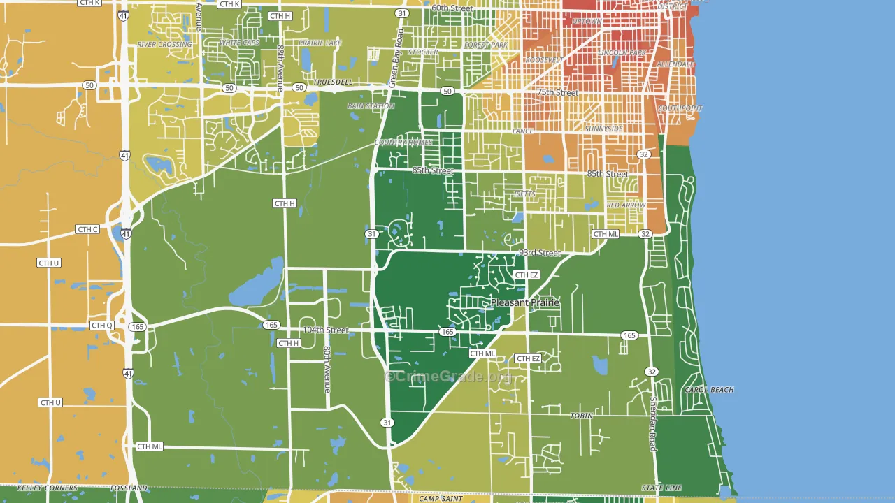 Pleasant Prairie, WI Map of Murder Rates