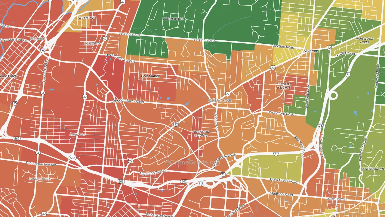 Pleasant Ridge, Cincinnati, OH Map of Murder Rates