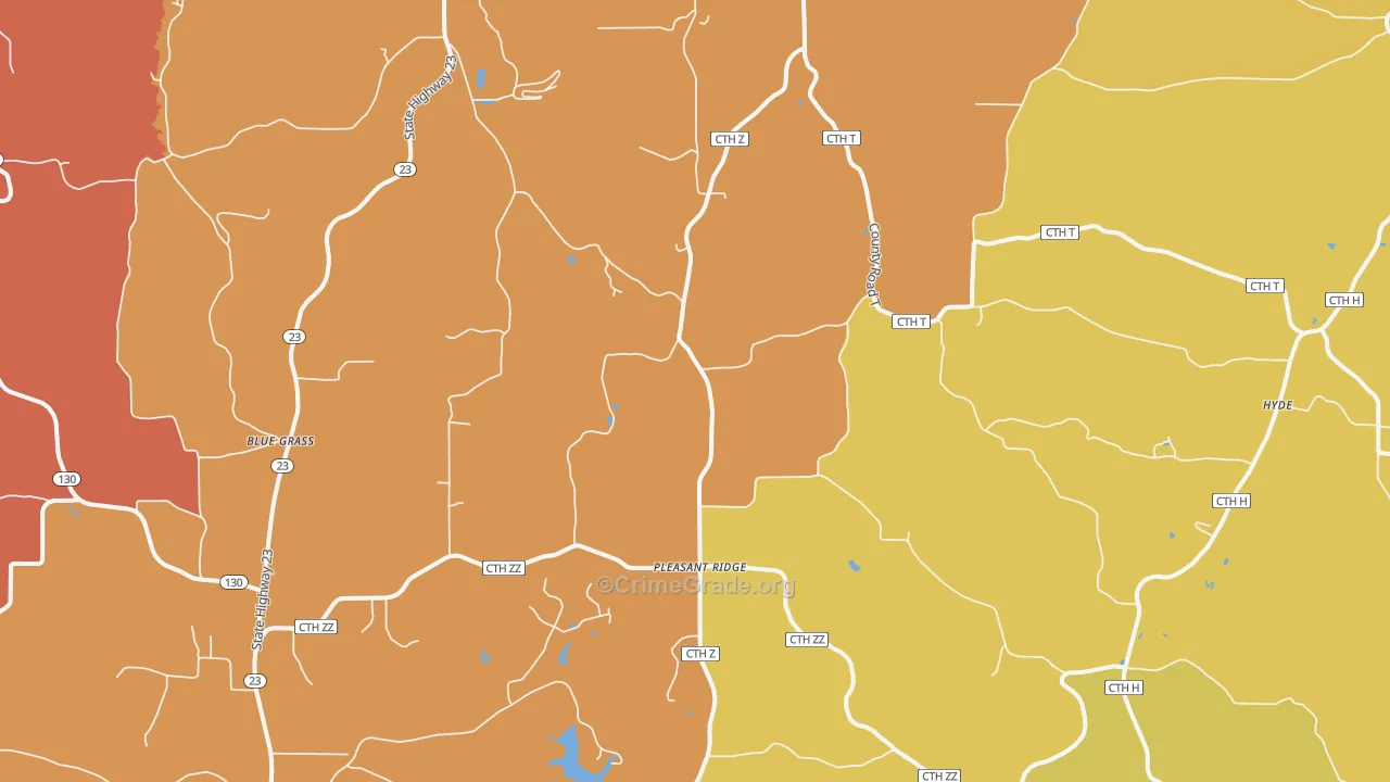 Pleasant Ridge, WI Map of Murder Rates
