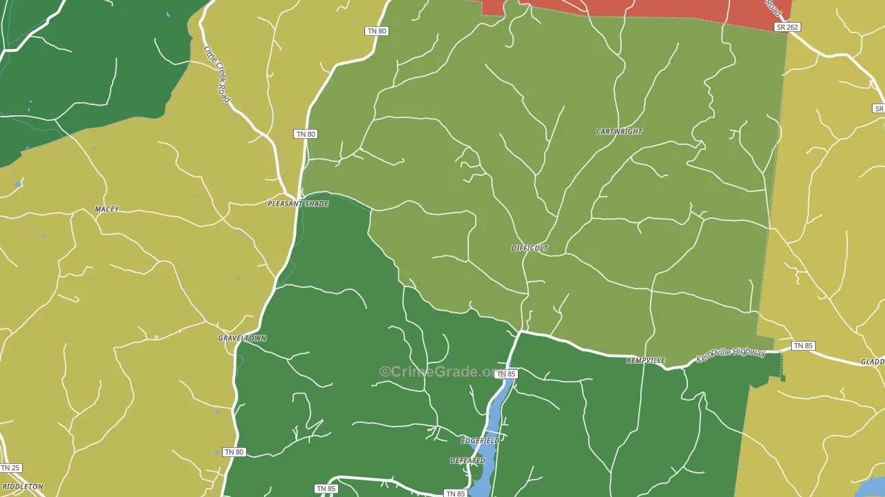 Pleasant Shade, TN Map of Murder Rates