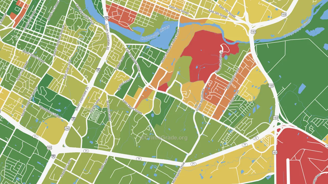 Pleasant Valley, Austin, TX Map of Murder Rates
