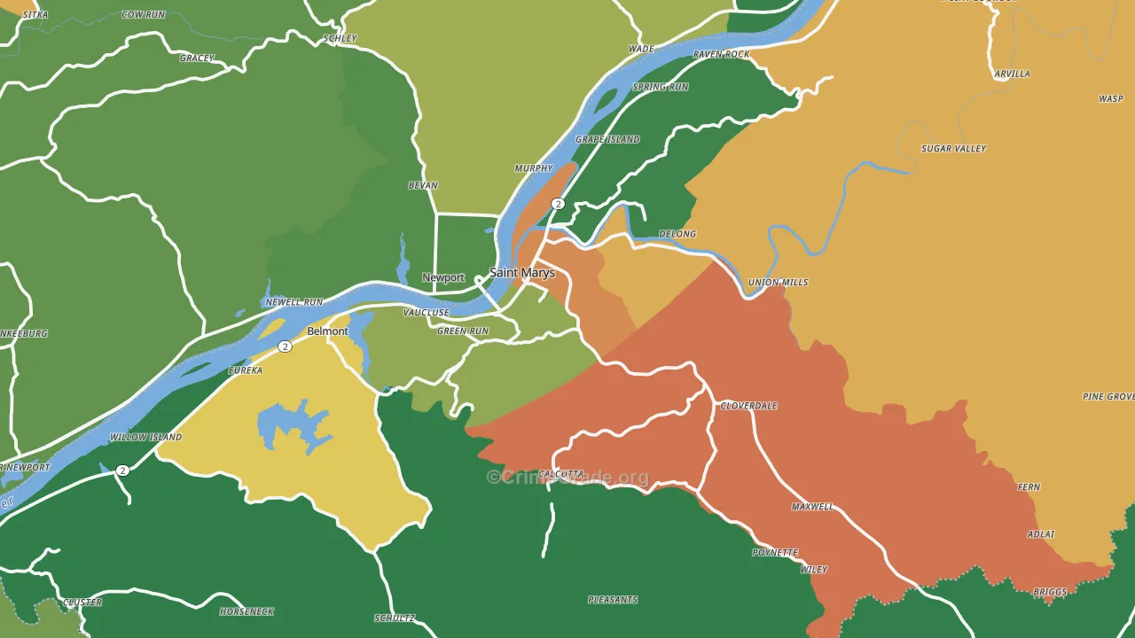 Pleasants County, WV Map of Murder Rates