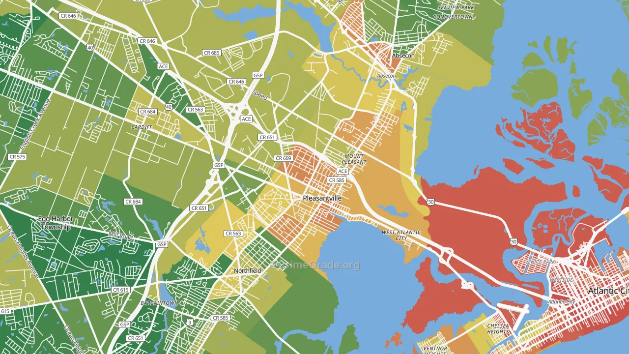 Pleasantville, NJ Map of Murder Rates