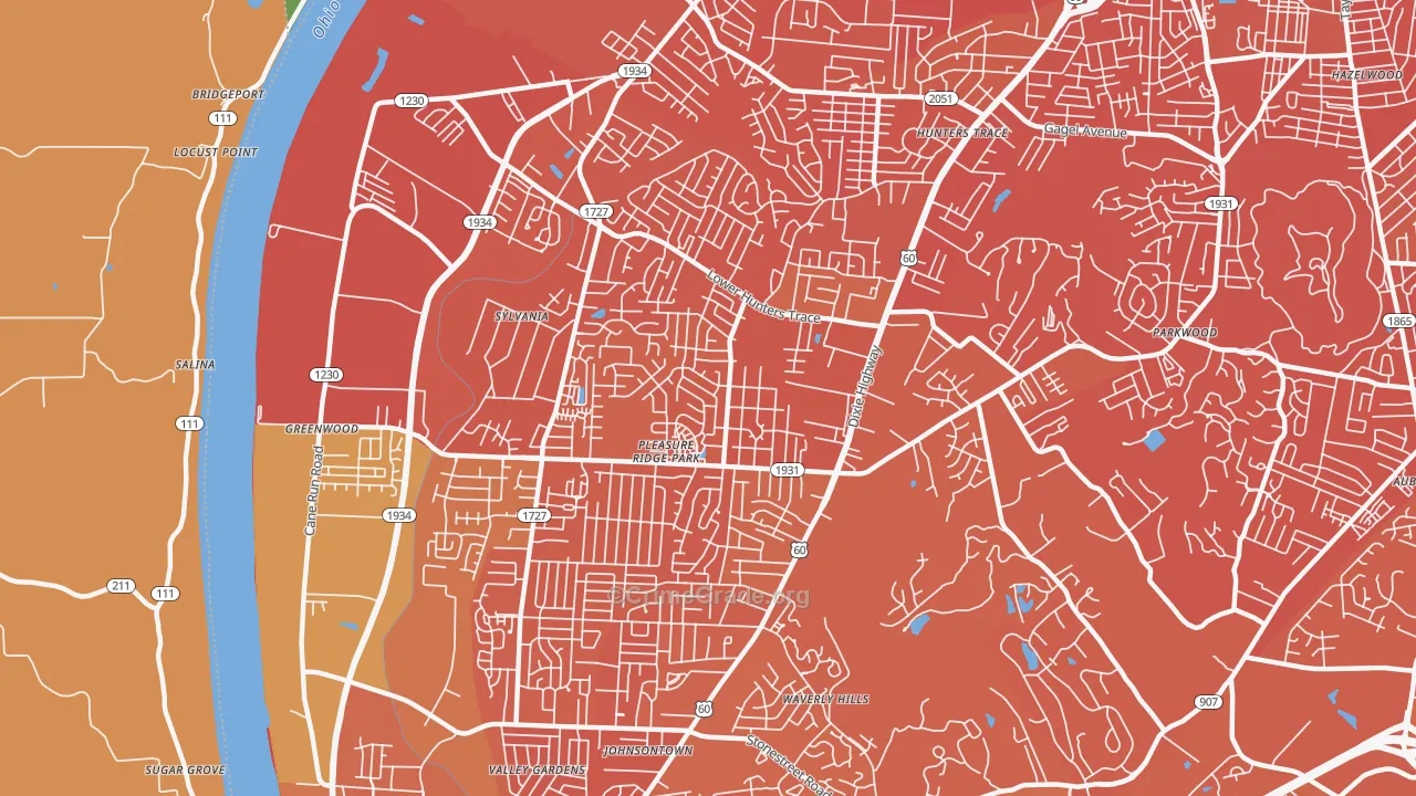 Pleasure Ridge Park, Louisville, KY Map of Murder Rates
