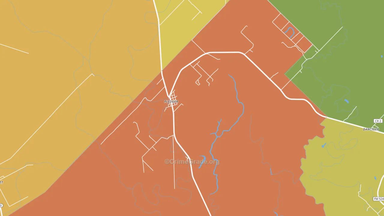 Pledger, TX Map of Murder Rates