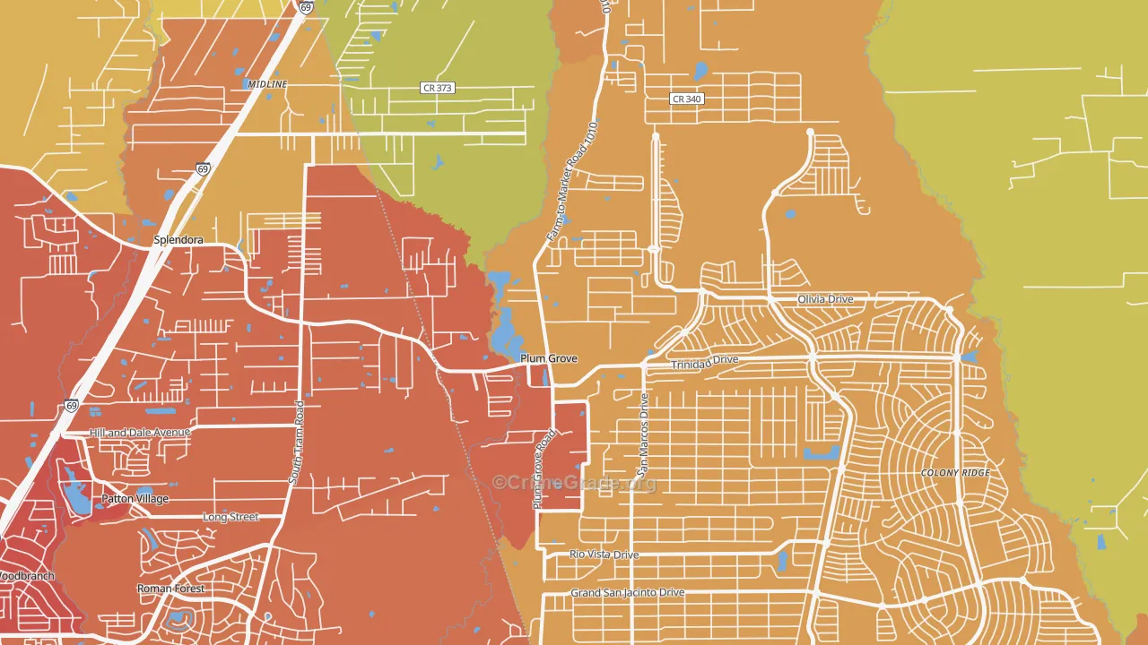 Plum Grove, TX Map of Murder Rates