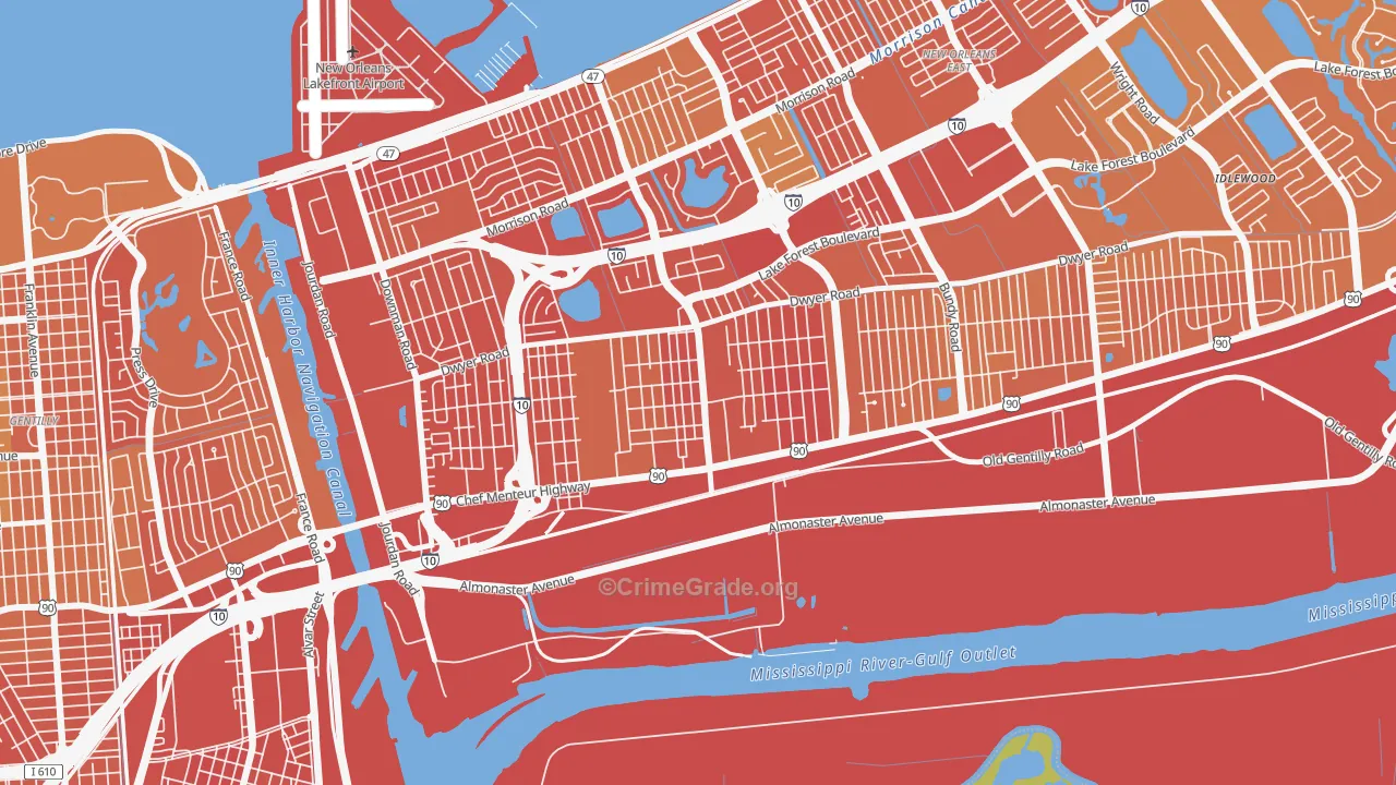 Plum Orchard, New Orleans, LA Map of Murder Rates