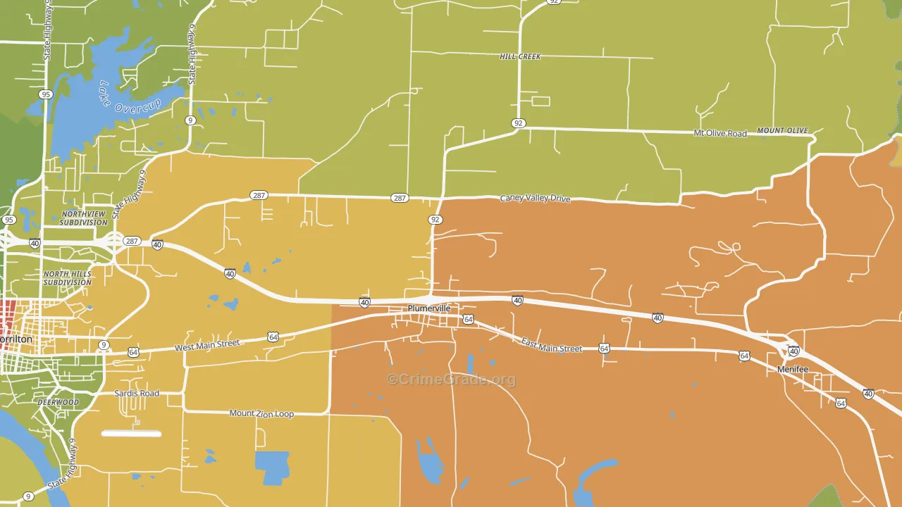 Plumerville, AR Map of Murder Rates