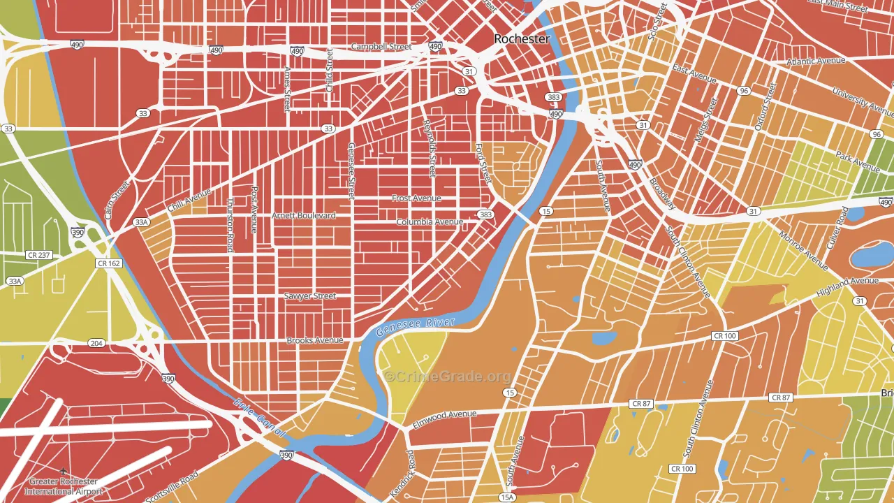 Plymouth-Exchange, Rochester, NY Map of Murder Rates