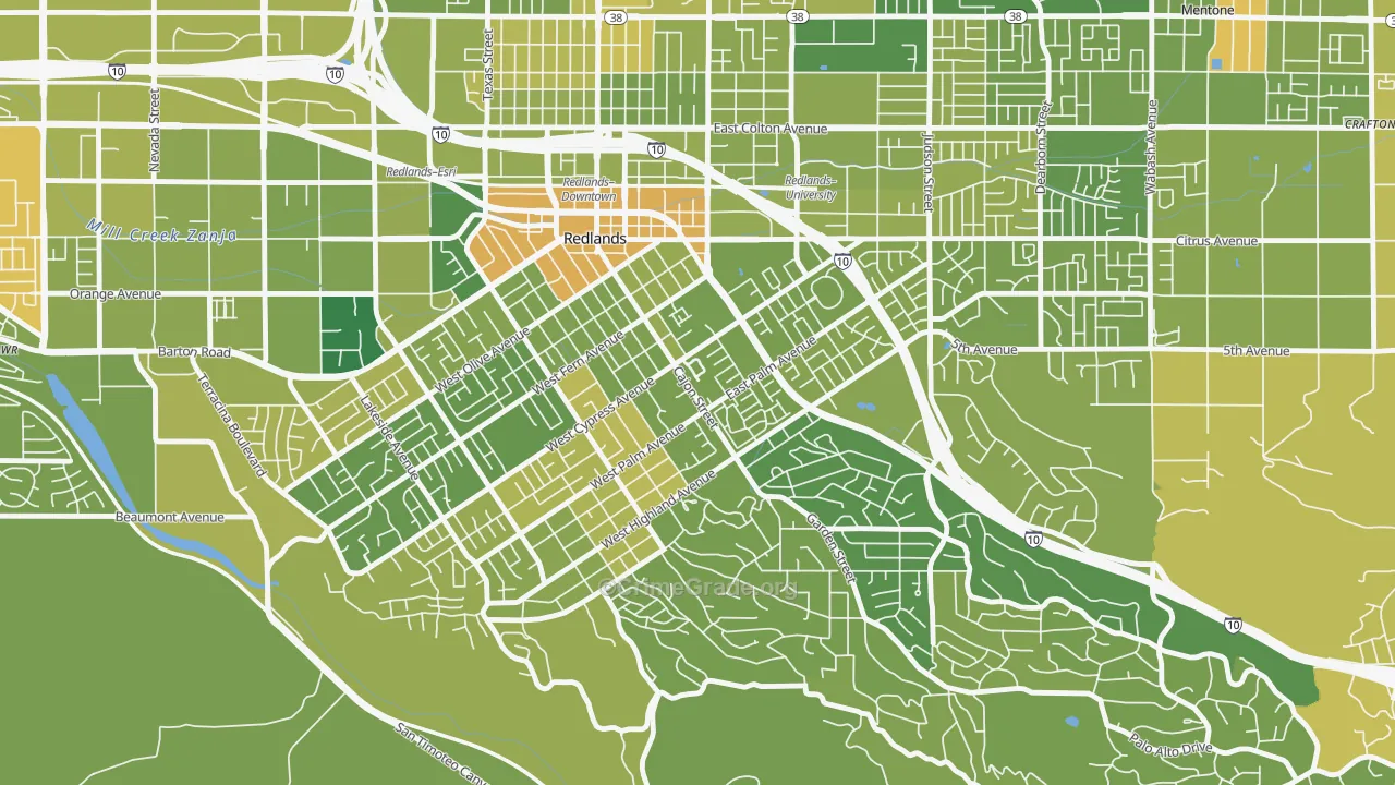 Plymouth Village, Redlands, CA Map of Murder Rates