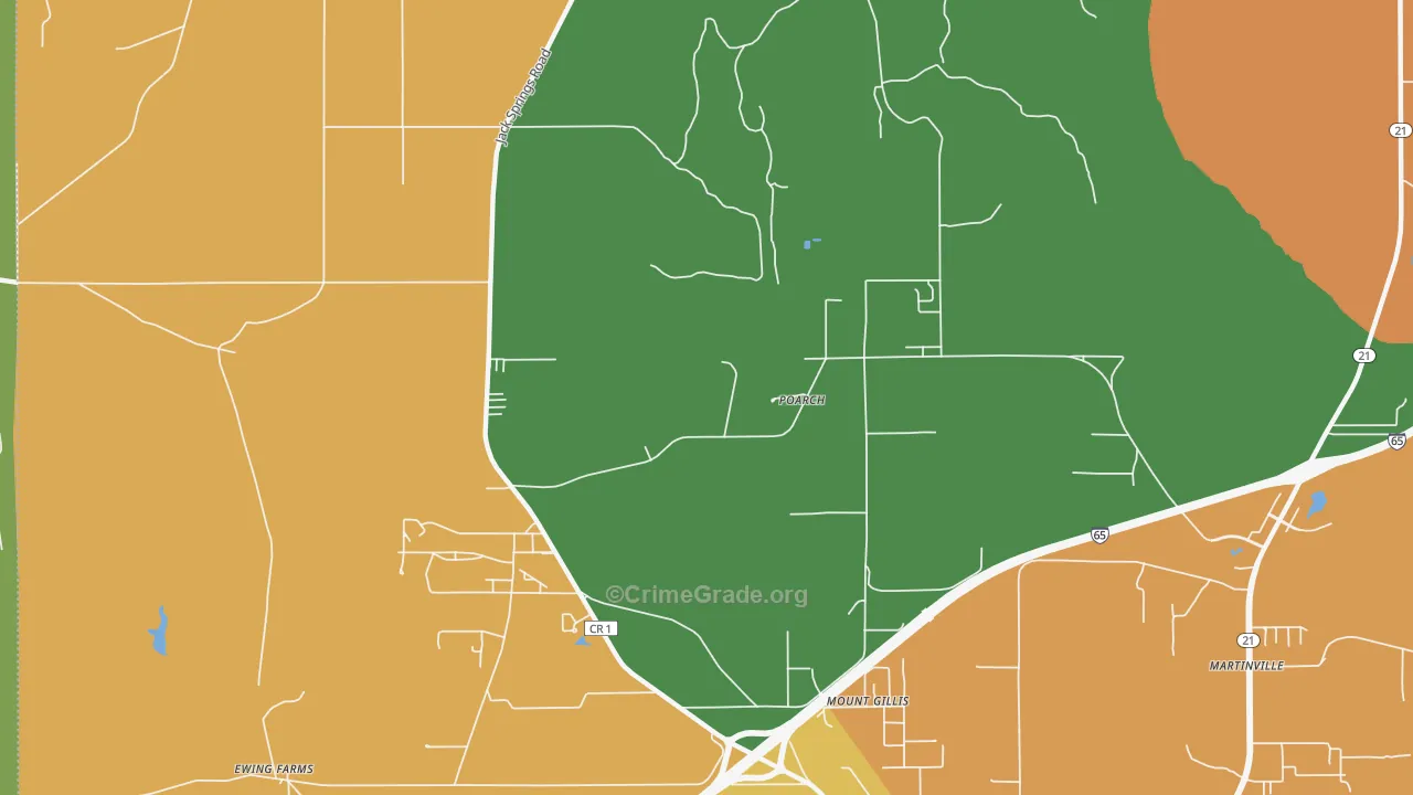 Poarch, AL Map of Murder Rates