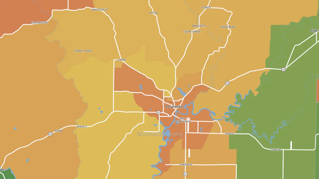 Pocahontas, AR Map of Murder Rates