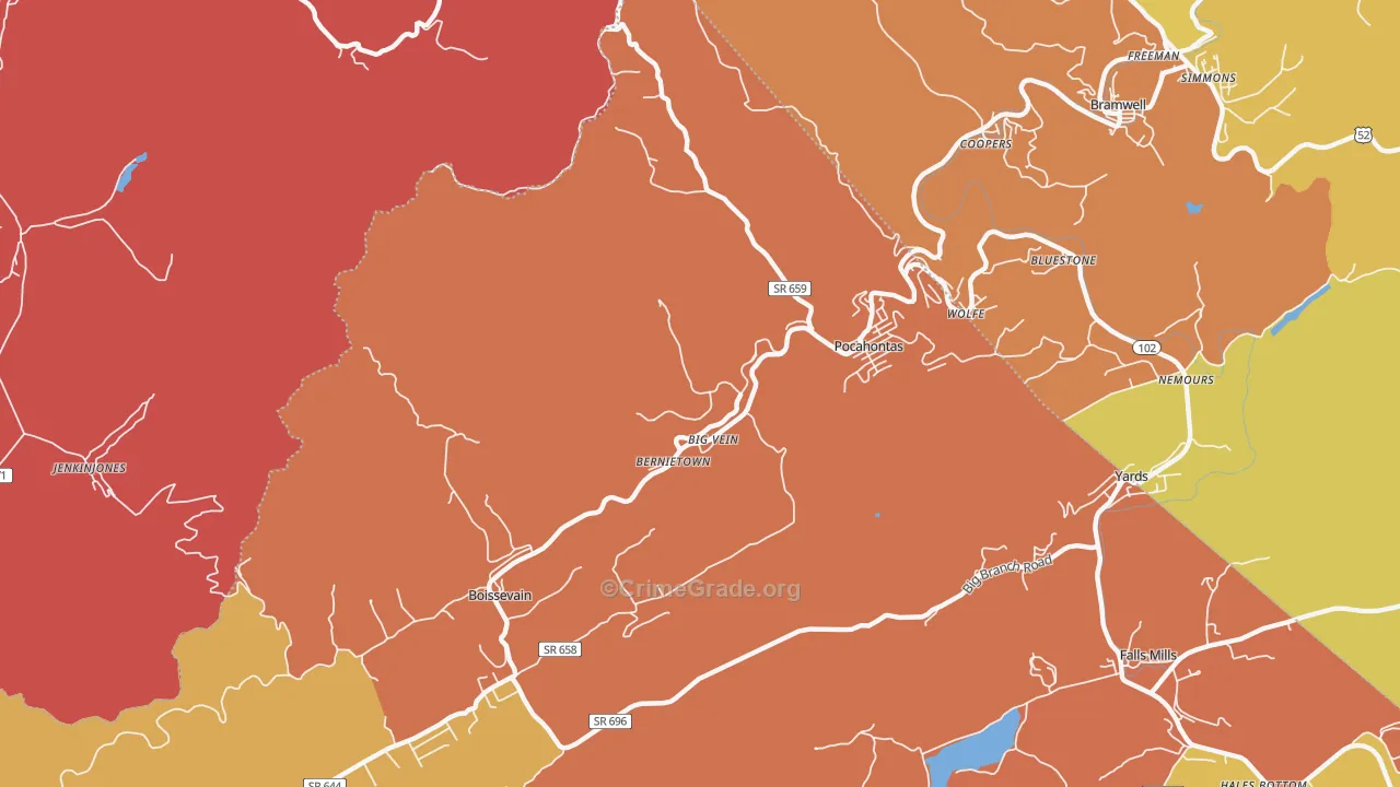 Pocahontas, VA Map of Murder Rates