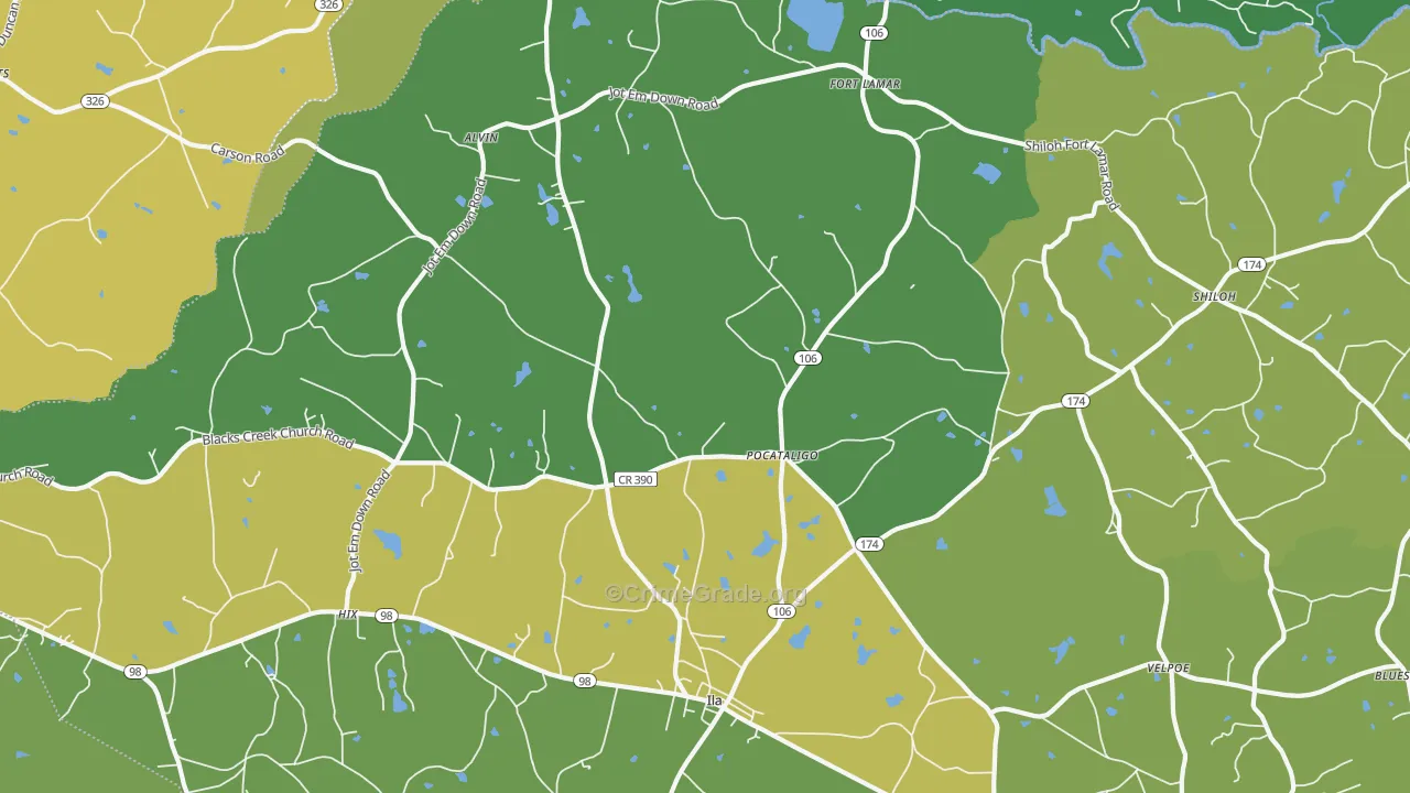 Pocataligo, GA Map of Murder Rates