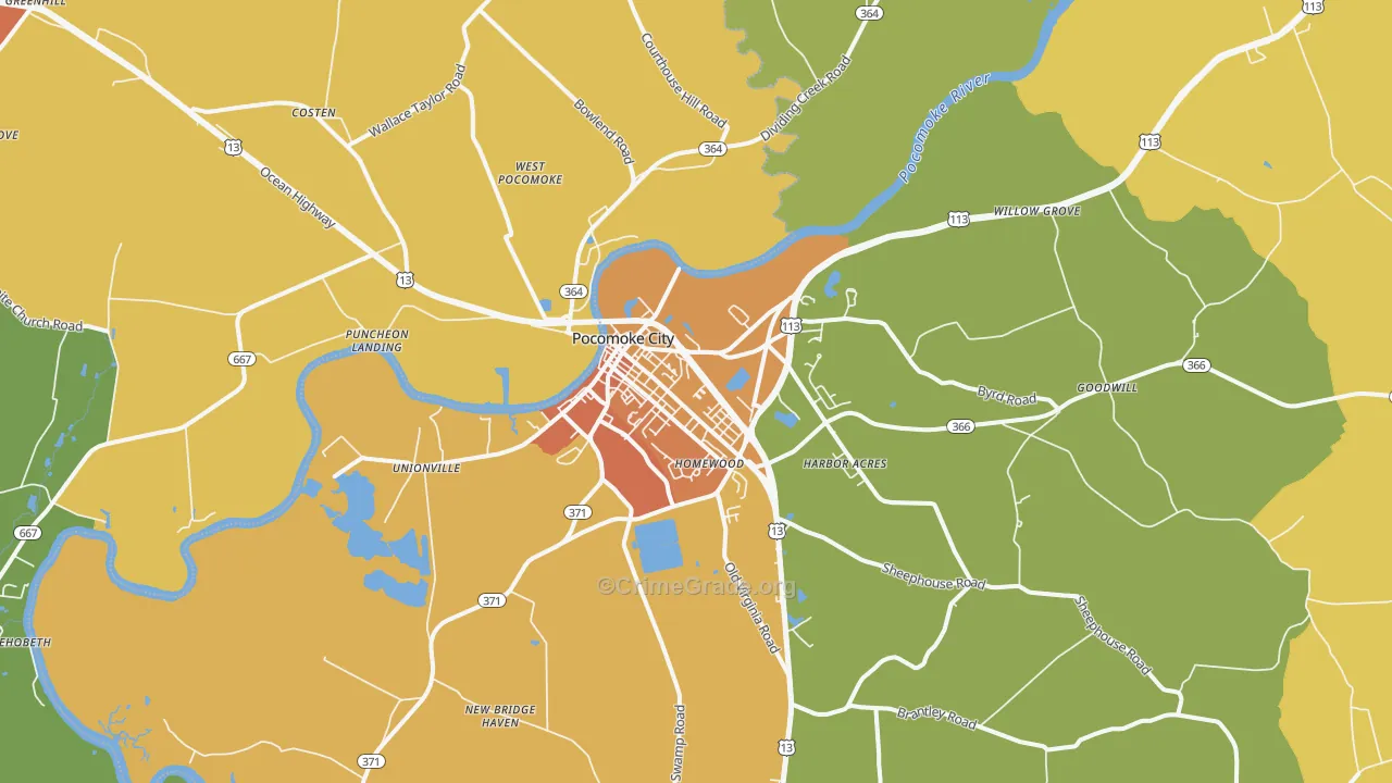Pocomoke City, MD Map of Murder Rates