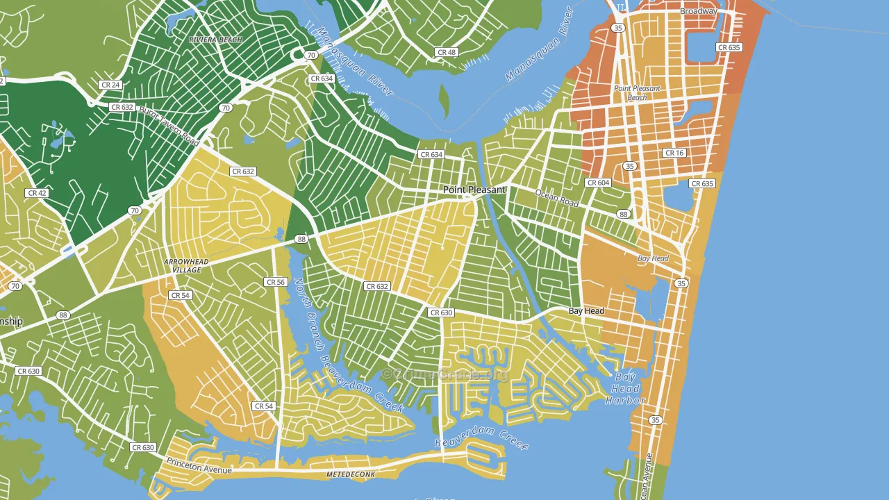 Point Pleasant, NJ Map of Murder Rates