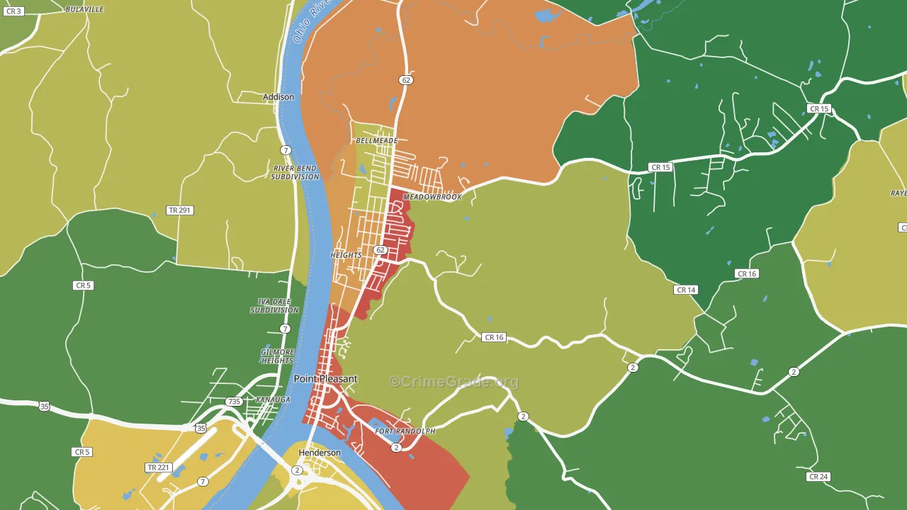 Point Pleasant, WV Map of Murder Rates
