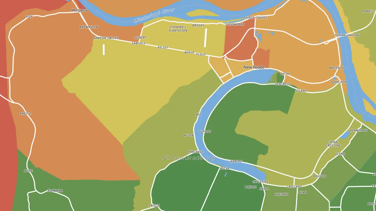 Pointe Coupee Parish, LA Map of Murder Rates