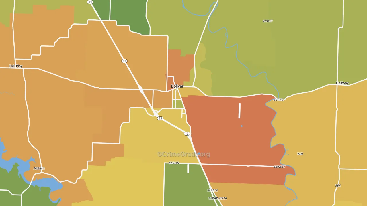 Polk County, MO Map of Murder Rates