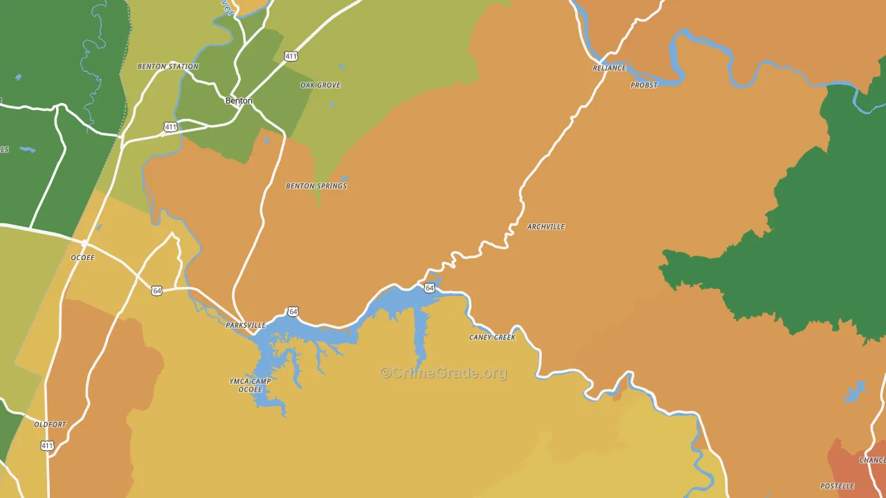 Polk County, TN Map of Murder Rates