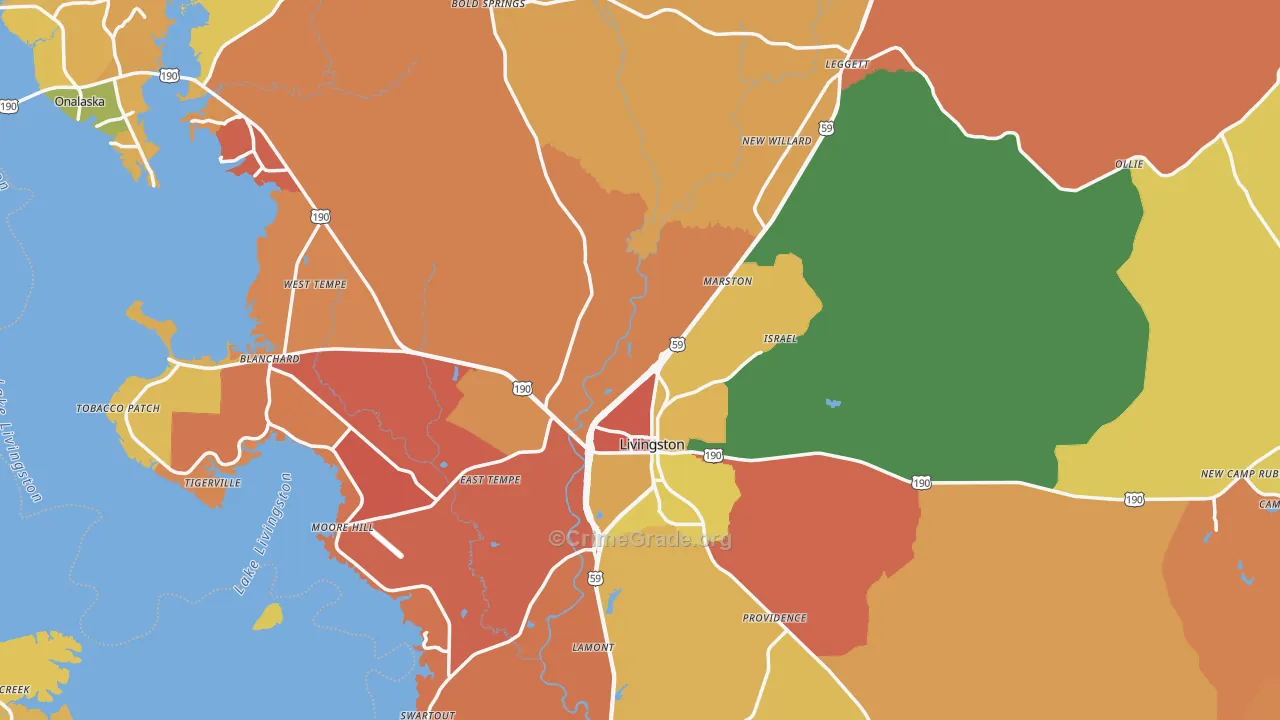 Polk County, TX Map of Murder Rates
