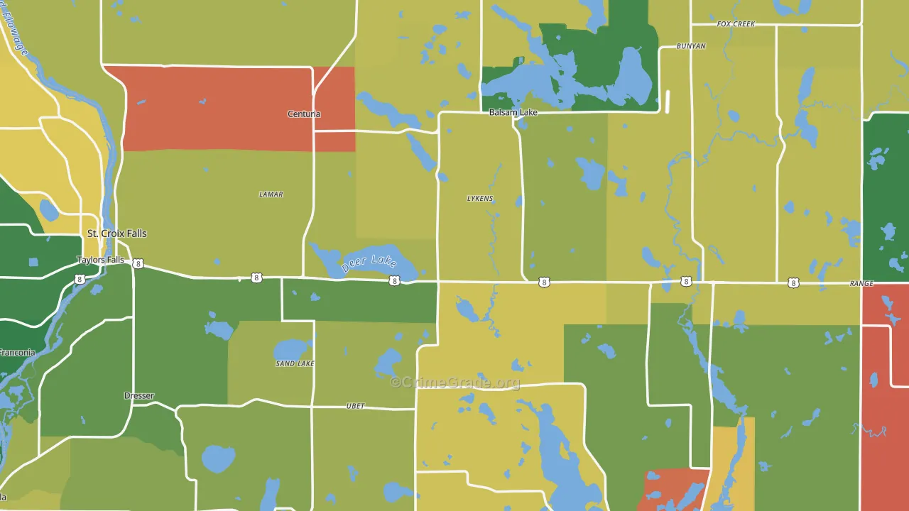 Polk County, WI Map of Murder Rates