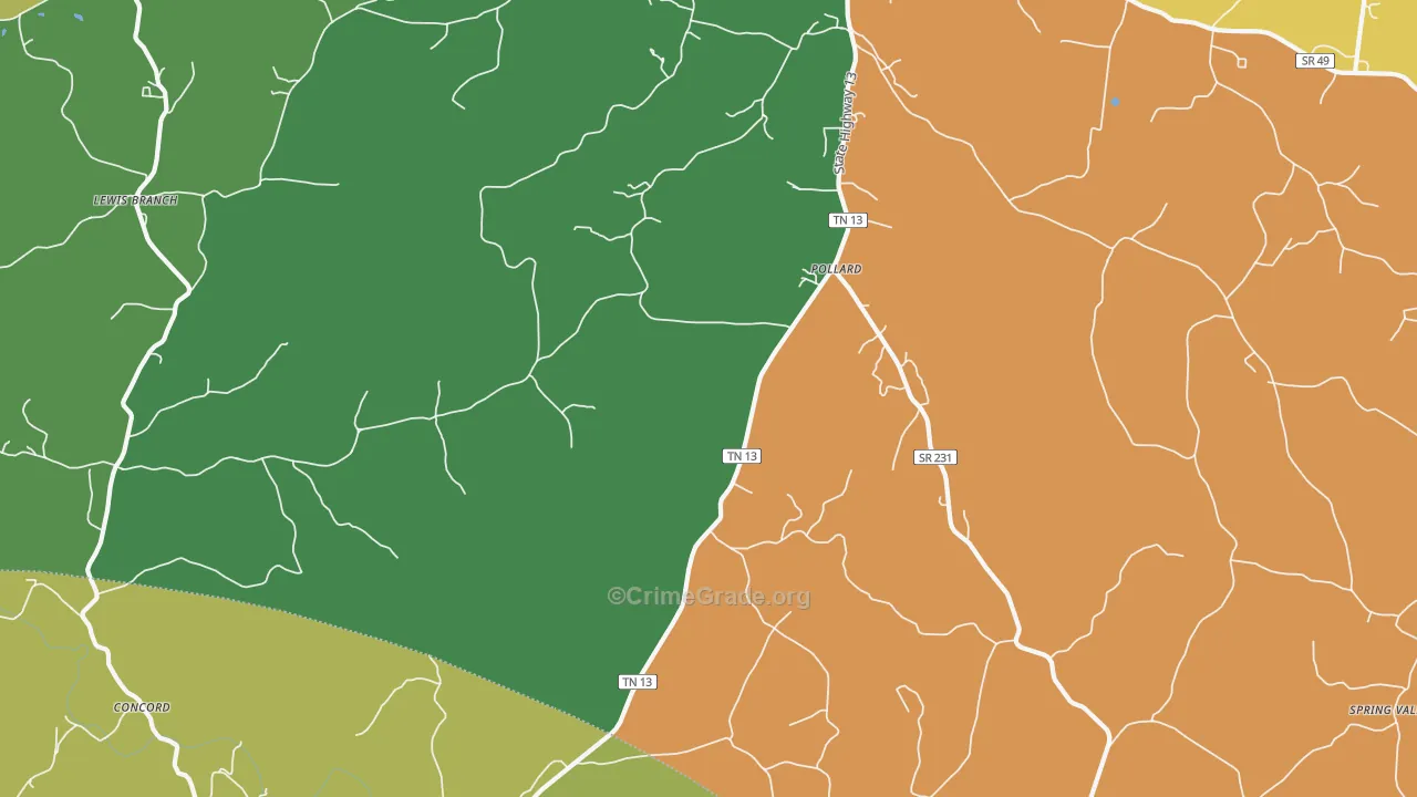 Pollard, TN Map of Murder Rates