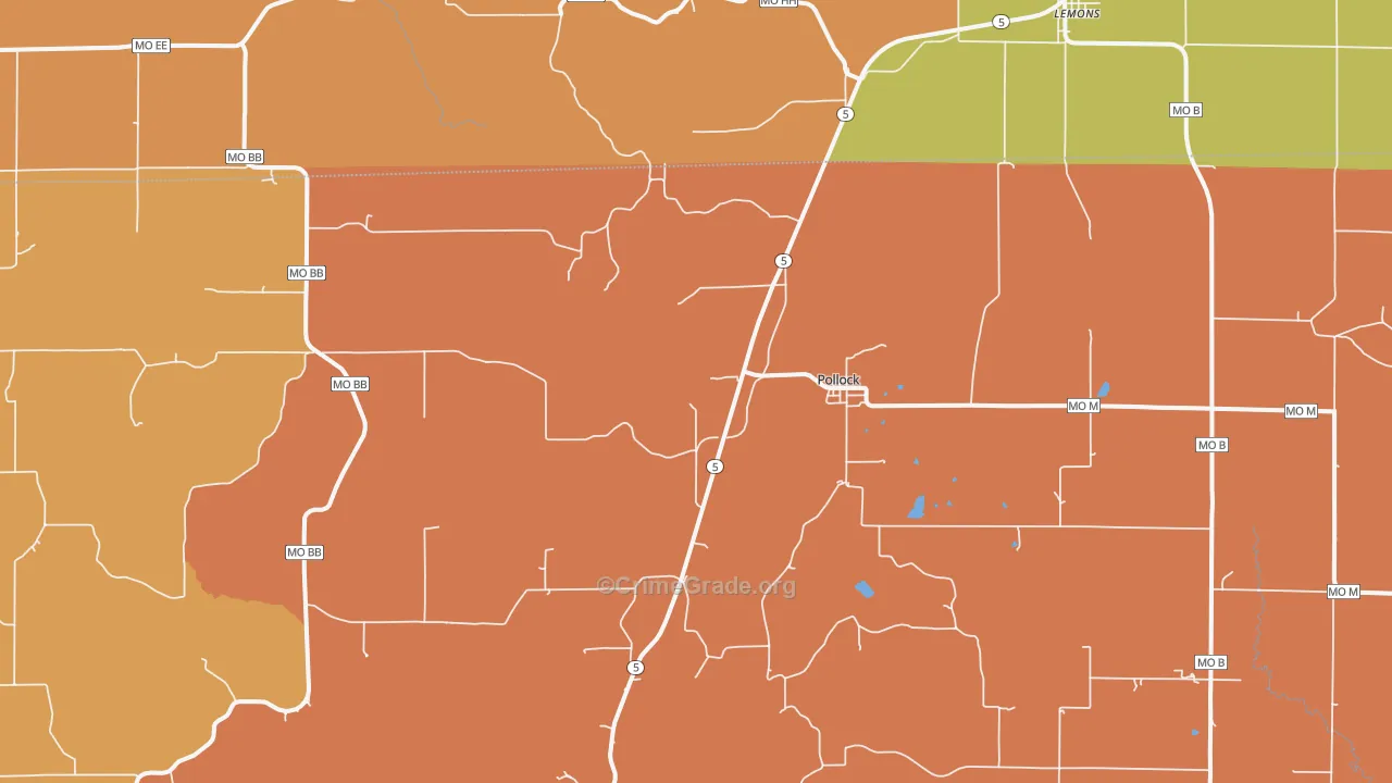 Pollock, MO Map of Murder Rates