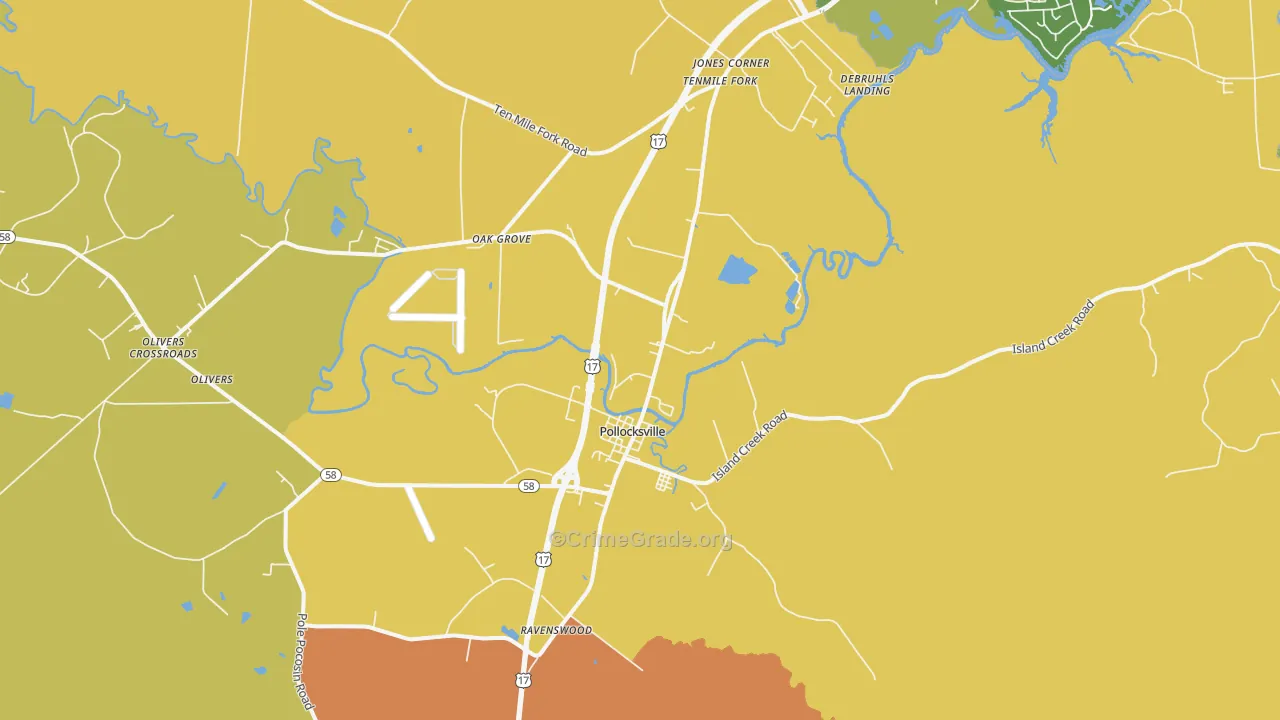 Pollocksville, NC Map of Murder Rates