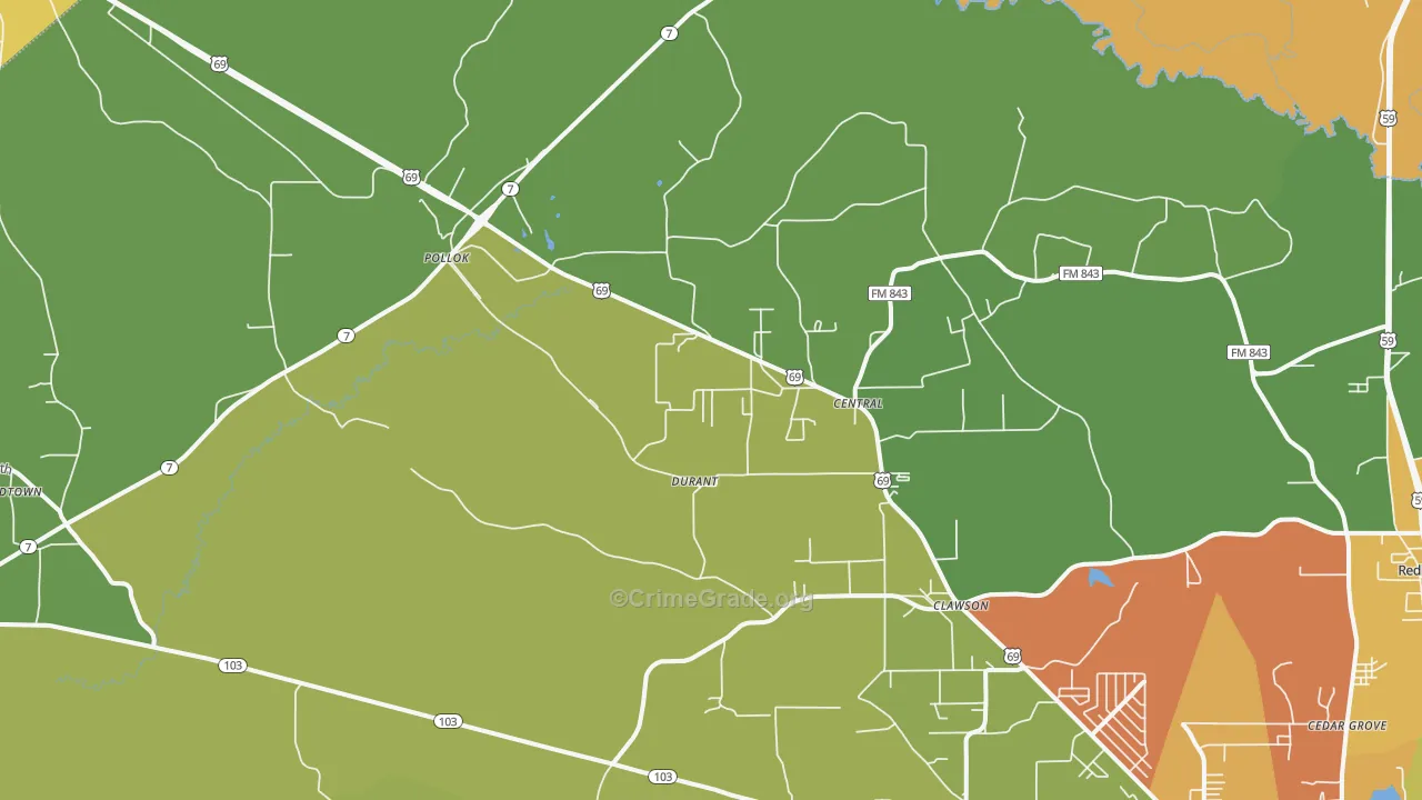 Pollok, TX Map of Murder Rates