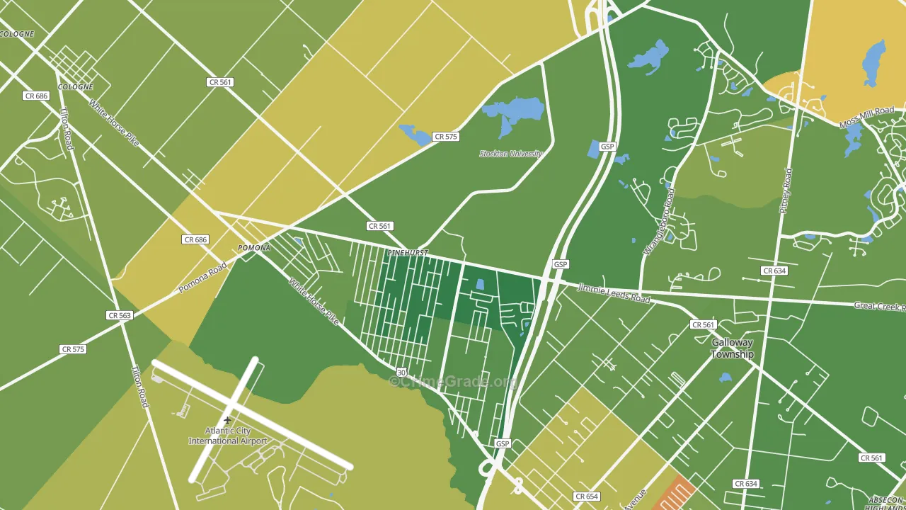Pomona, NJ Map of Murder Rates