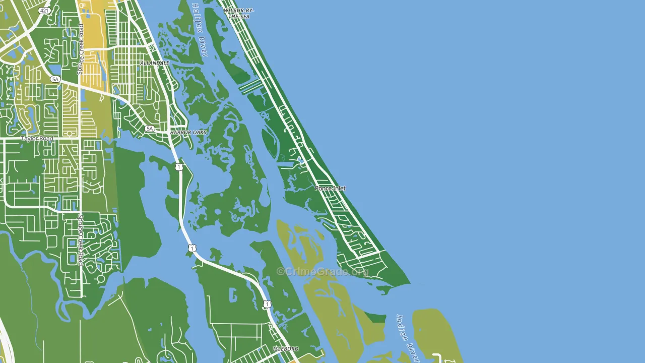 Ponce Inlet, FL Map of Murder Rates