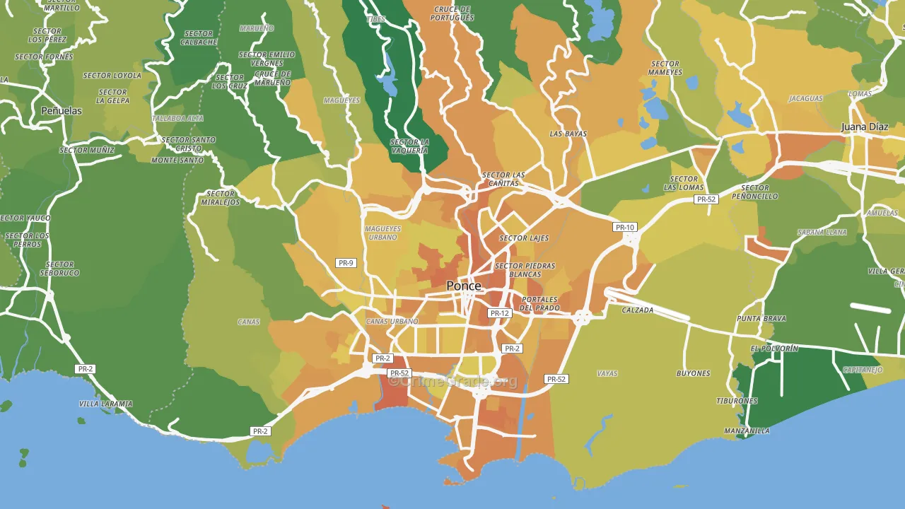Ponce Municipio, PR Map of Murder Rates