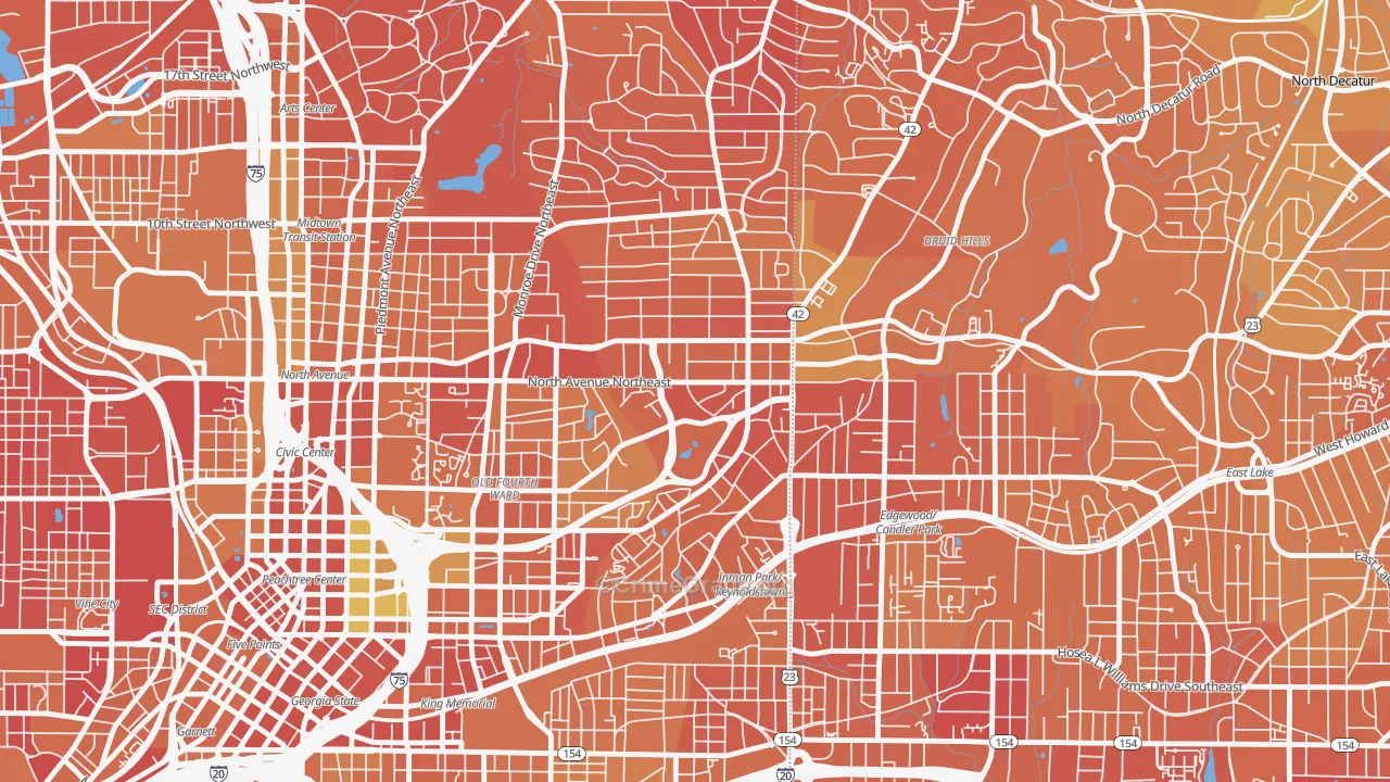 Poncey-Highland, Atlanta, GA Map of Murder Rates