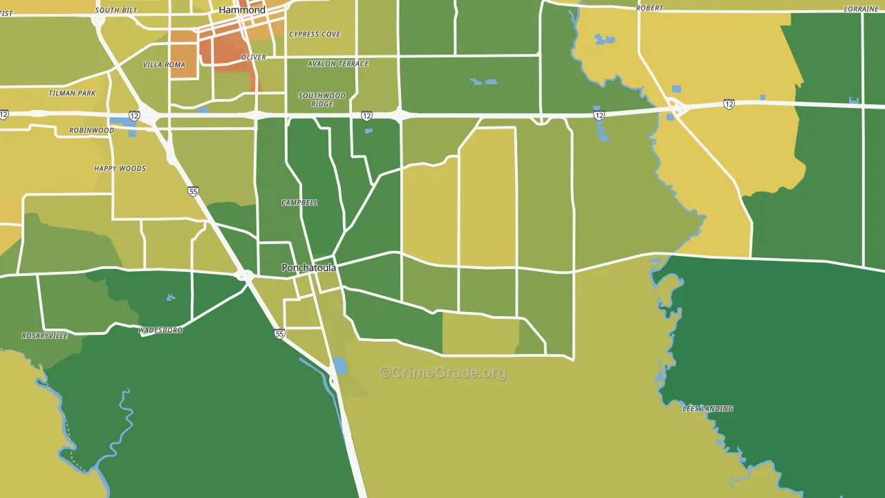Ponchatoula, LA Map of Murder Rates