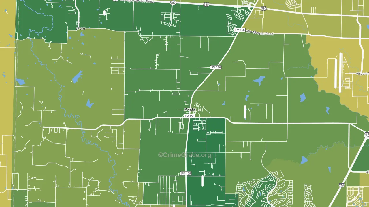 Ponder, TX Map of Murder Rates