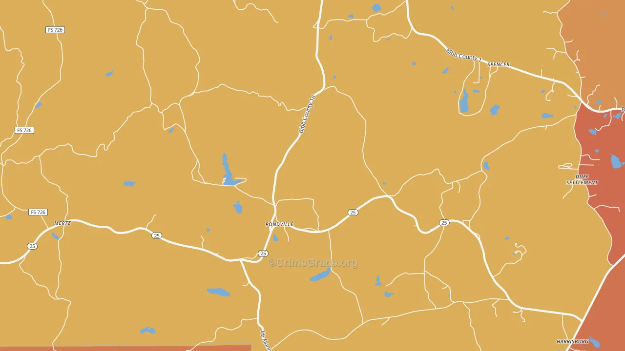 Pondville, AL Map of Murder Rates