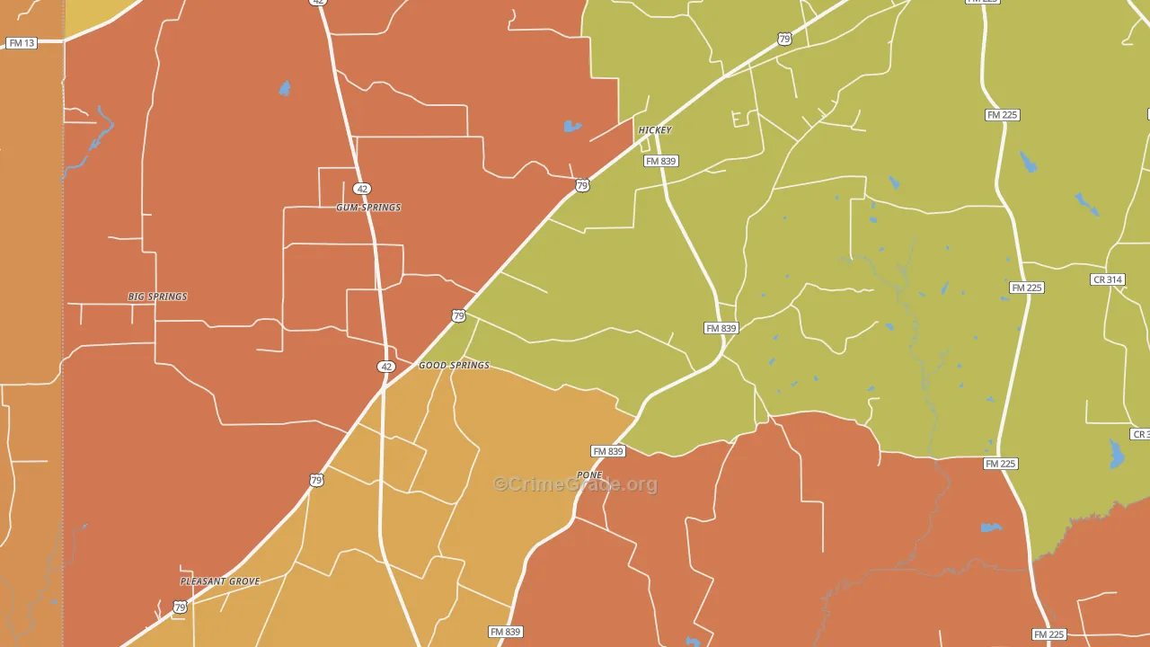 Pone, TX Map of Murder Rates
