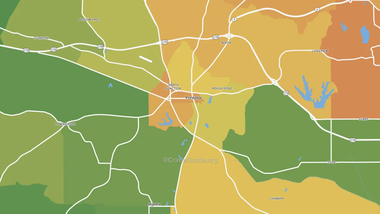 Pontotoc, MS Map of Murder Rates