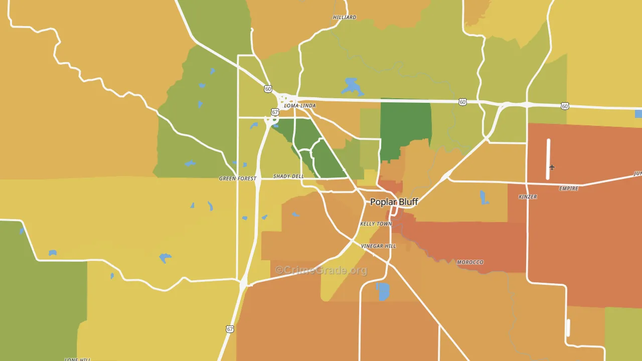 Poplar Bluff, MO Map of Murder Rates
