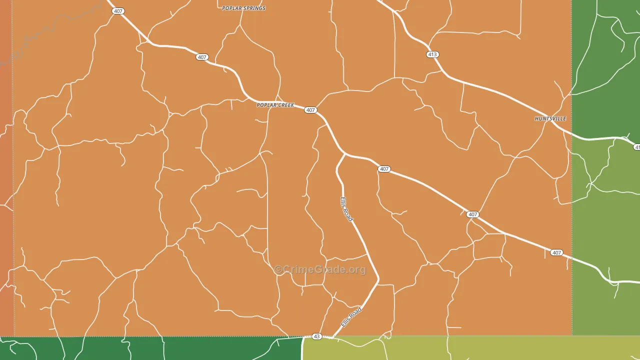 Poplar Creek, MS Map of Murder Rates