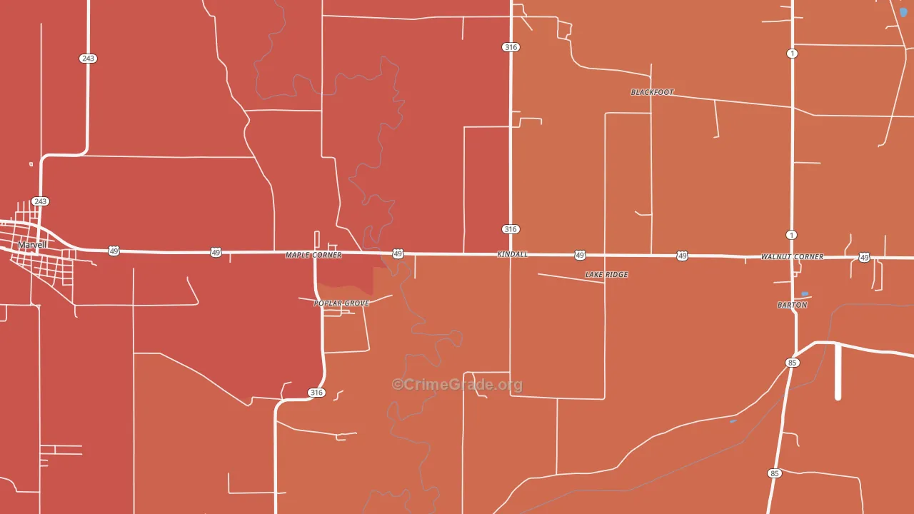 Poplar Grove, AR Map of Murder Rates