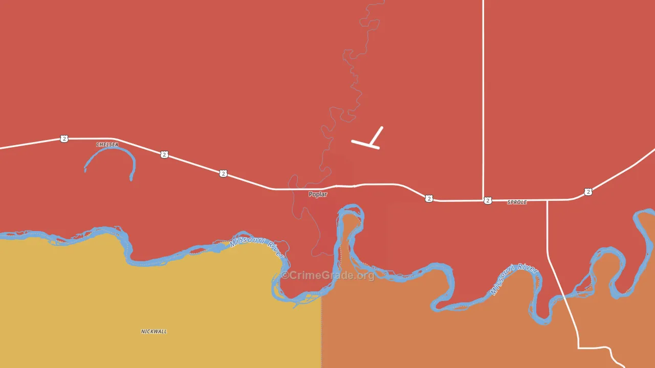 Poplar, MT Map of Murder Rates