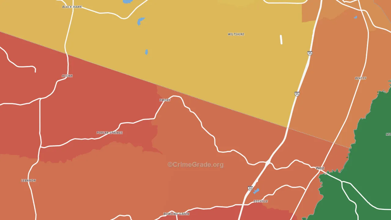 Poplar Springs, MS Map of Murder Rates