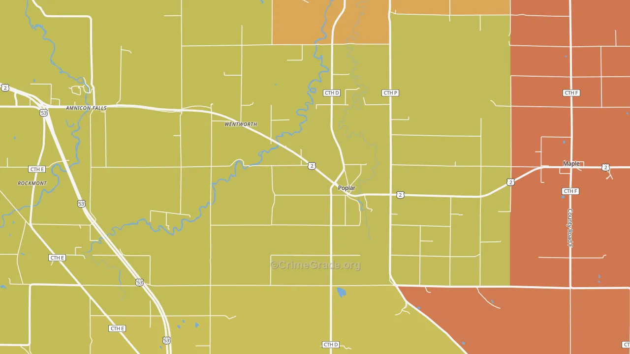 Poplar, WI Map of Murder Rates