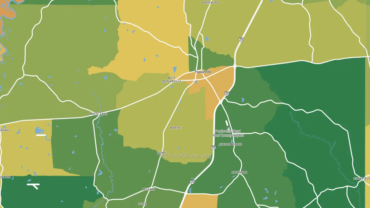 Poplarville, MS Map of Murder Rates
